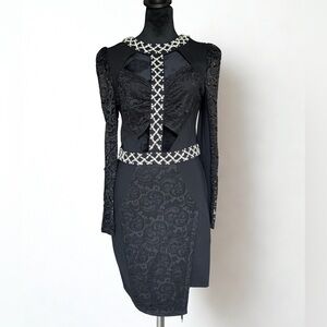 Bebe Black Long Sleeve Dress with Silver Accents
